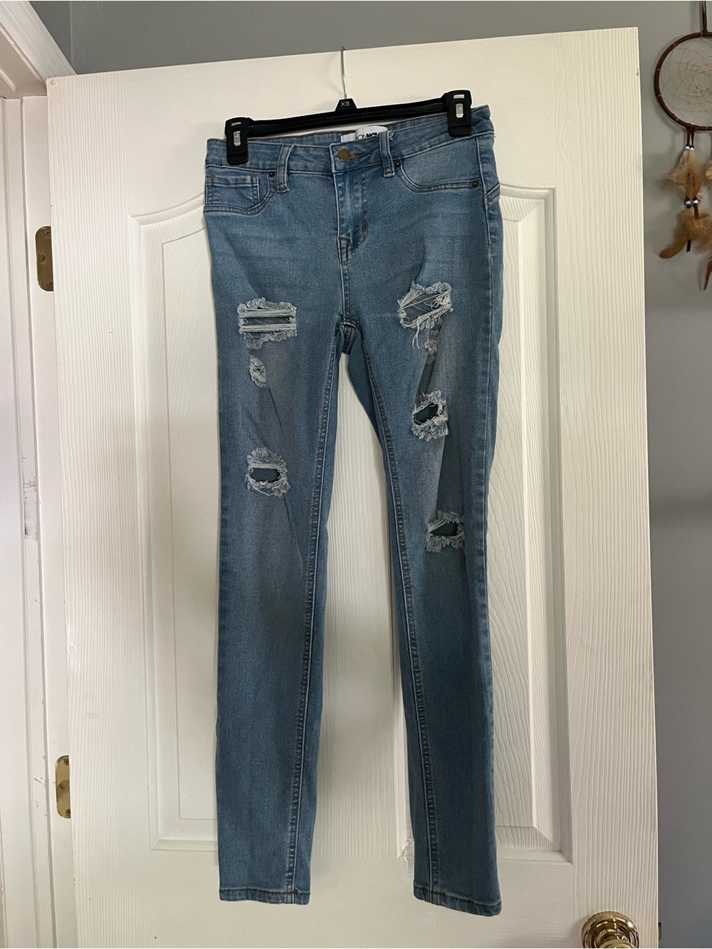 Fashion Nova Light Blue Ripped Skinny Jeans